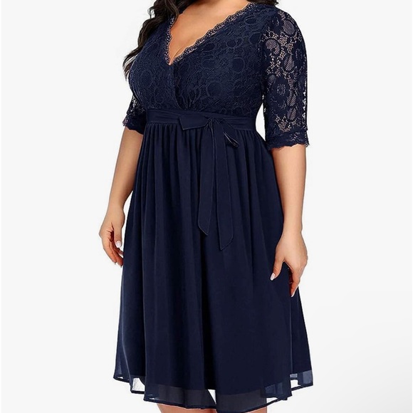 Lace Chiffon Wrap V Neck Dresse - Picture 1 of 4